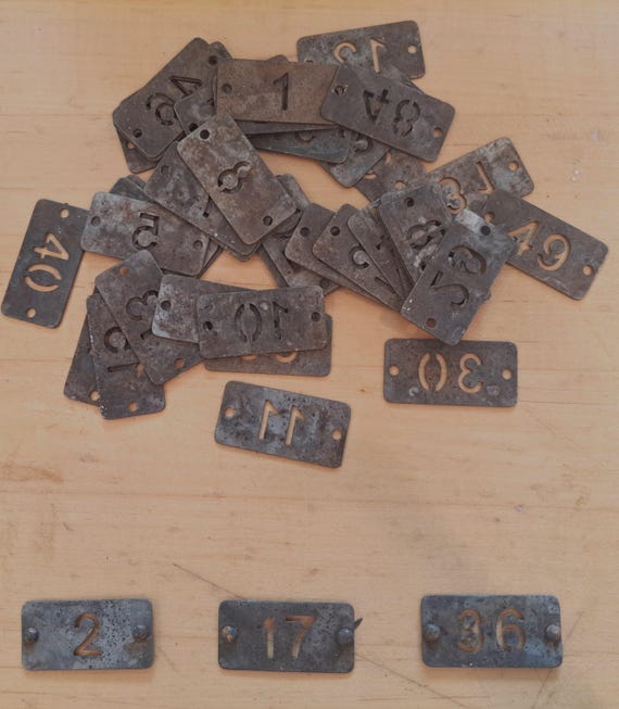 Rusted Metal Number Tags Set of 3: Numbers 1-100. Pick your numbers from list in discription