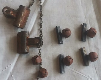 Rusted Jingle Bell Closure, Ribbon Crimp Bells, Junk Journal Embellishments
