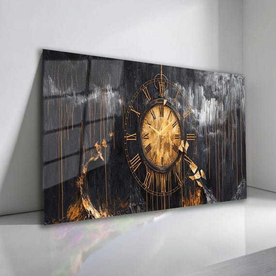 USED ドイツAMS社製 ガラス×メタリック ウォールクロック モダン 美品 Large Glass Wall Clock 43x20