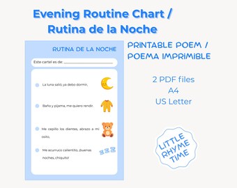 Spanish Evening Routine Chart for Toddlers: Printable Poem (Digital Download)