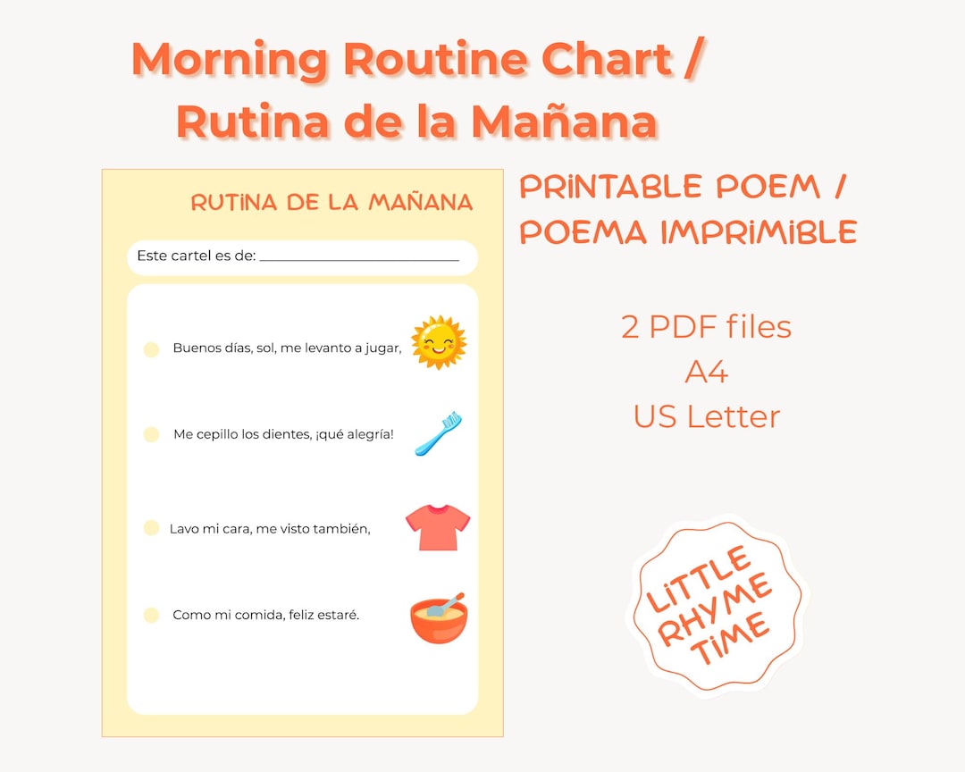 Spanish Morning Routine Drawings Spanish Morning Routine Chart for Toddlers: Visual Poem (digital ...