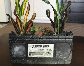Recycled VHS tape indoor planter plant holder succulent foliage vhs