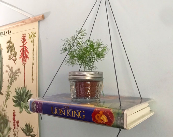 Upcycled Disney VHS Rope Shelf, Retro Room Decor, Trinket Shelf