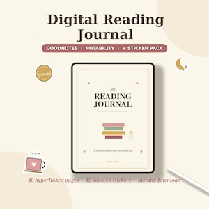 Digitales Lesetagebuch für GoodNotes, Leseprotokoll für Bücher, Rezensionstagebuch, TBR-Tracker, Buchsticker, BookTok-Planer