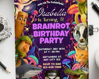 Invitación de cumpleaños de "Italian Brainrot", invitación digital, invitación de cumpleaños, invitación con plantilla de Canva, editable, descarga digital