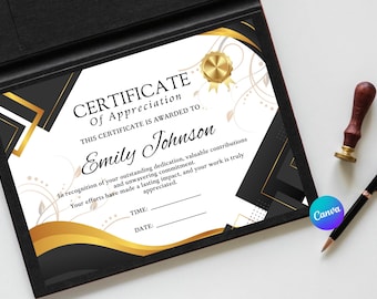 Certificate Of Appreciation Template, Employee Recognition, Appreciation Award, Modern Certificate, Employee Certificate, Customizable Award