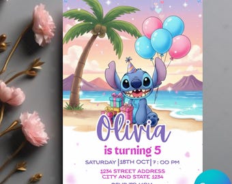 Editable Stitch Birthday Invitation, Editable & Printable Template, Cute Stitch Party Invite, Canva Template, Instant Download, Canva invite
