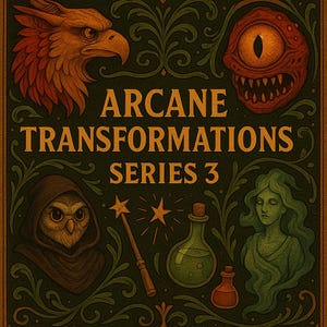 Juego de cartas Transformaciones Arcanas: Serie 3, Cartas para colorear imprimibles (PDF)