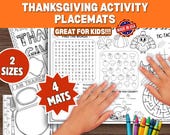 Thanksgiving Coloring Placemats for Kids Activity Mats Printable Designs, 2 Sizes Word Search, Mazes, Tic Tac Toe, Coloring Digital Download