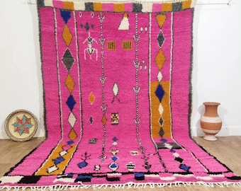 Handwoven Pink Beni Ourain Rug: Moroccan Wool Carpet (5'5" x 9'8")