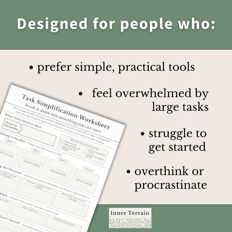 Worksheet Task Task Simplification Worksheet | Break Down Overwhelming Tasks & Find a ...