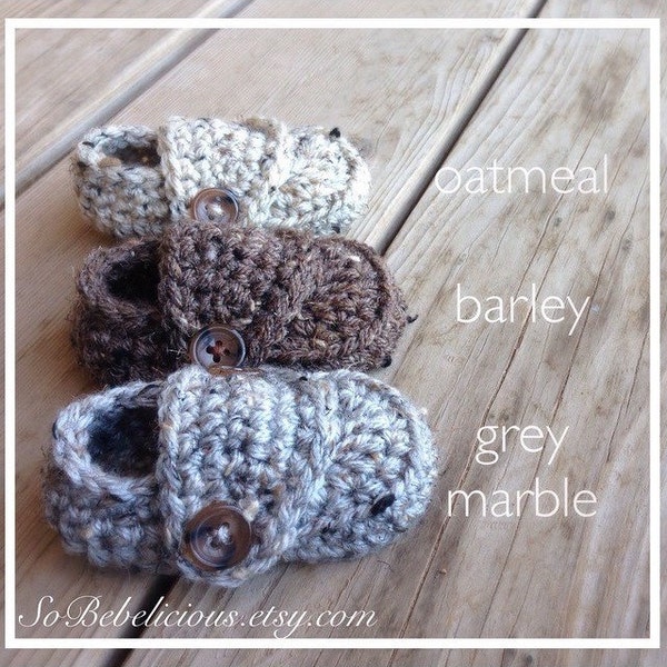 Crocheted Baby Boy Shoes, Loafer Booties, Newborn Photo Prop,  Shower Gift, 0-3 3-6 6-9 9-12 Months, grey