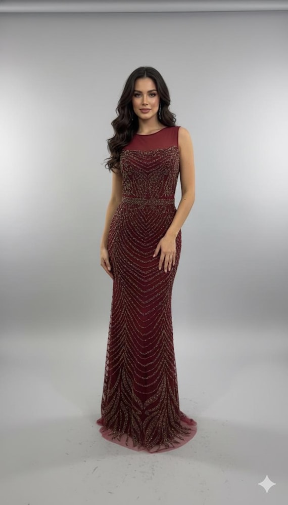 best burgundy prom dresses Bling Bling Sequins Burgundy Red Off the Shoulder Fitted Evening Dress –  Siaoryne main image 0