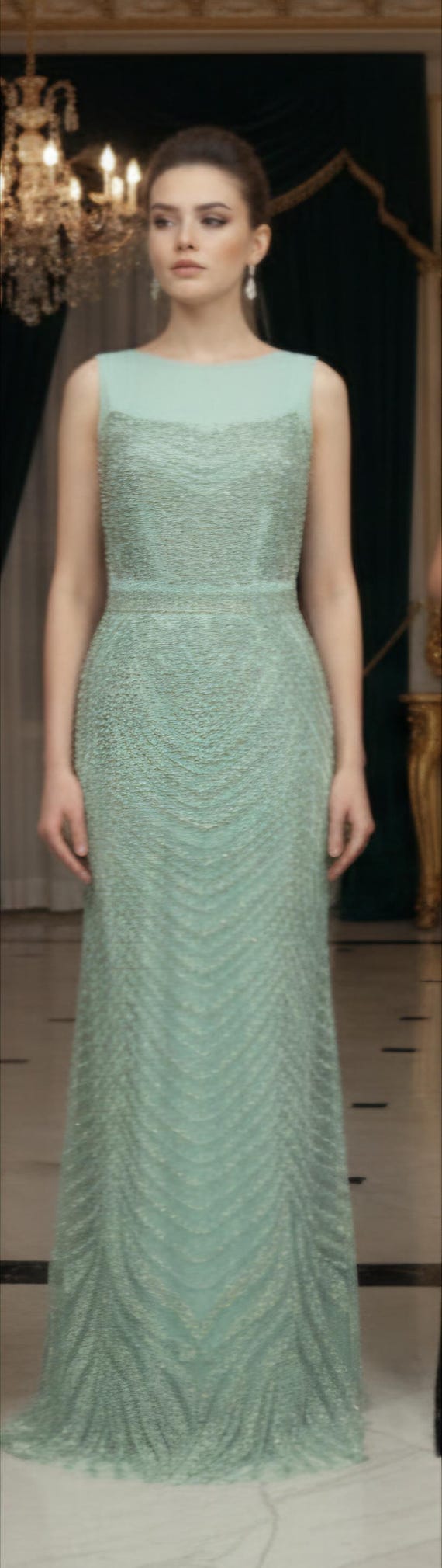 Aqua Green Sequined Evening Dress | Sparkly Chevron Patterned Prom Mermaid  Dress | Pastel Mint Green Engagement Wedding Dress - Etsy