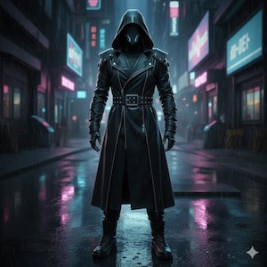 Real Leather Cyberpunk Hooded Trench Coat | Men's Long Duster Overcoat | Sci-Fi Apocalyptic Wasteland Gear