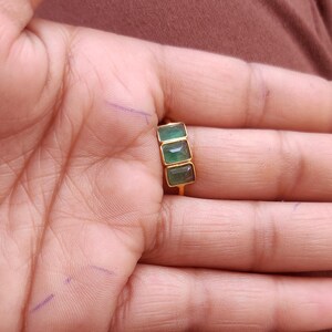 Handmade Emerald Three Stone Ring: 22k Gold Plated, Sterling Silver