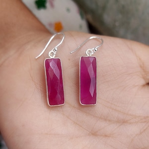 925 Sterling Silver Faceted Rectangle Ruby Earrings
