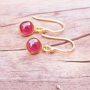 Handmade 18k Solid Gold Ruby Dangle Earrings, July Birthstone Drops
