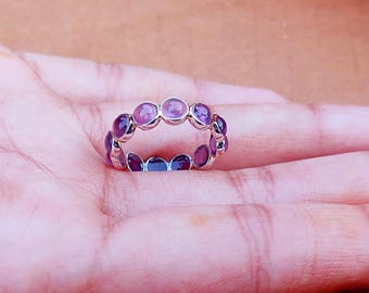 Handmade Amethyst Eternity Ring: 925 Sterling Silver Band