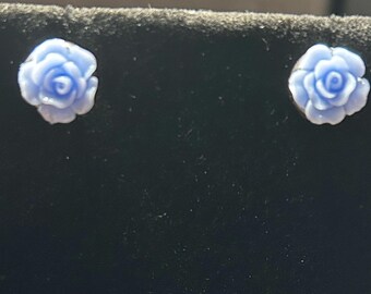 Light blue rose earrings