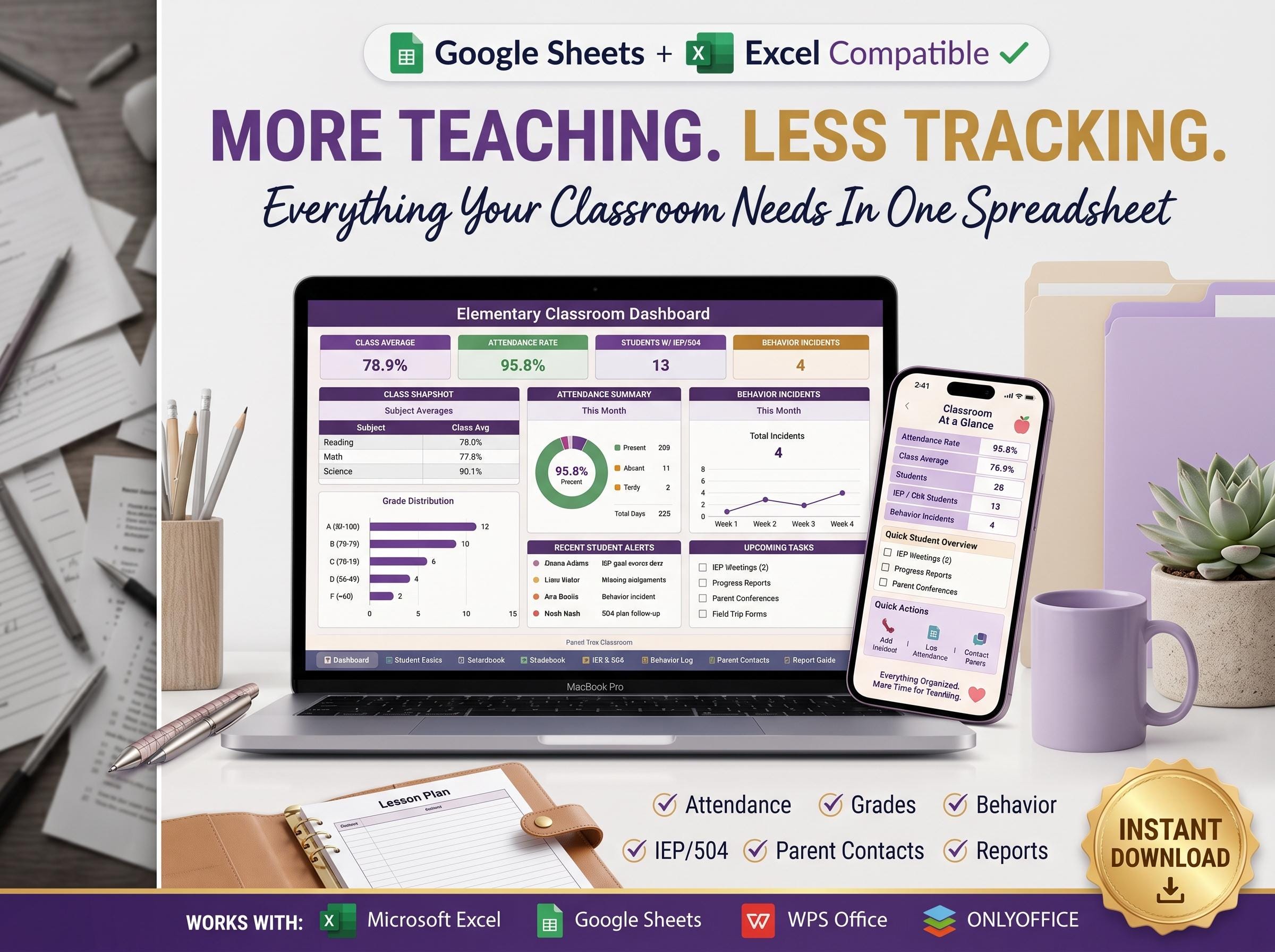 Elementary Teacher Spreadsheet | Complete Classroom Management System ...