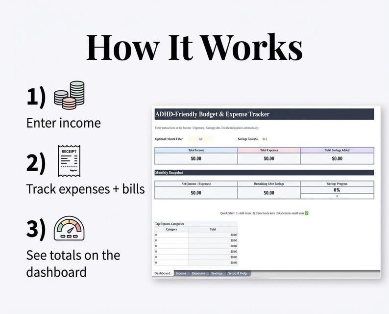 Adhdfriendly Budget & Expense Tracker Simple Monthly Planner (digital