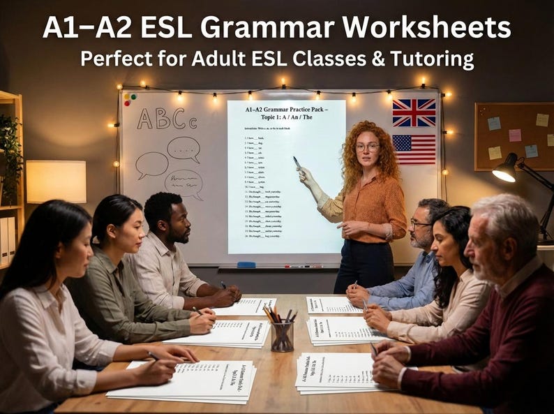 ESL Grammar Worksheets – A1-A2 English Practice, 1000 Sentences ...