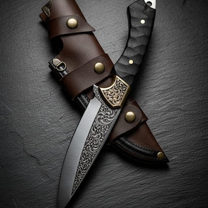 Handmade Bushcraft Knife: Collectible Camping Knife with Leather Sheath