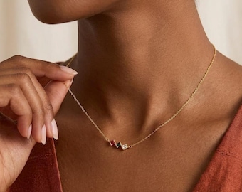 Custom Birthstone Necklace for Mom, Family Necklace in 14K Gold, Personalized Birth Stone Jewelry, Christmas Gift for Her