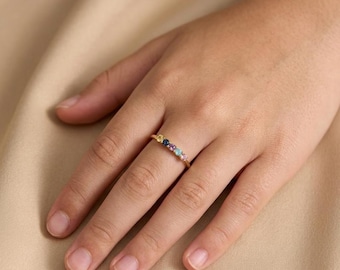 Birthstone Ring for Mom, Personalized Family Birthstone Jewelry, 18K Gold Daily Ring, Mother's Day Gift for Her