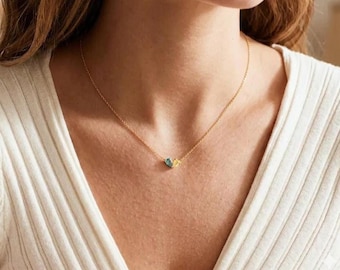 Minimalist Double Birthstone Necklace, Custom Heart Pendant Jewelry, Personalized Birthday Gift for Her