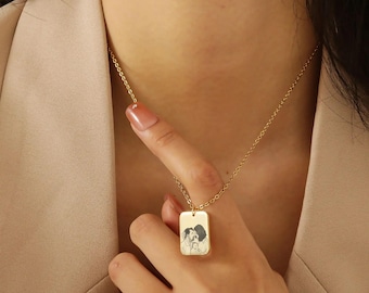 Engraved Photo Pendant Necklace – Custom Handwriting Jewelry – Personalized Stainless Steel Memorial Necklace