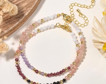 Tiny Sunstone Bracelet, Dainty Gemstone Bead Bracelet, Peach Crystal Bracelet, 2mm Small Stone Bracelet, Minimalist Gift for Her