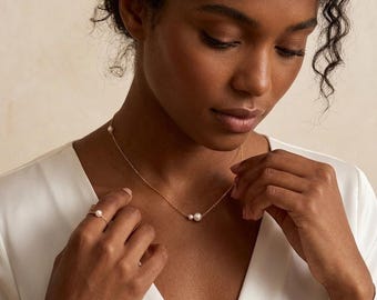 Dainty Freshwater Pearl Necklace, Two Pearl Necklace, Minimalist Bridal Jewelry, Bridesmaid Necklace Gift, Daily Wear Jewelry