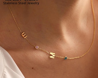 Personalized Initial Necklace, Birthstone Letter Necklace, Dainty Gold Jewelry for Women,gift for her