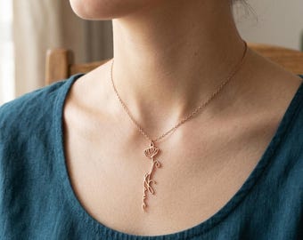 Custom Floral Name Necklace, Birth Flower Personalized Pendant