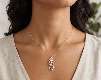 Personalized Birthstone Heart Necklace, Family Birthstone Necklace, Mother's Necklace, Multiple Birthstone Jewelry, Mother's Day Gift