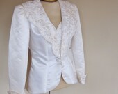 white SATIN bridal jacket 1980s large size