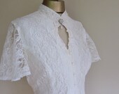 white LACE dress TEA LENGTH, 1970s , alternative wedding, ballerina length, corset dress wedding, prom, cruise ,