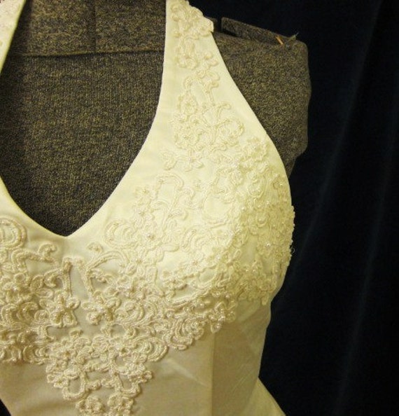 HALTER wedding dress, white SATIN dress, vintage