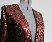 COPPER sequin Jacket, 1970s fashion,  small jacket, evening coat, 1070s glitter, brown sequin top, bronze sequins, ladies small