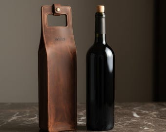 Borsa per vino in pelle personalizzata, borsa per bottiglia con incisione personalizzata, regalo per il terzo anniversario, regalo di inaugurazione della casa, marsupio per matrimonio