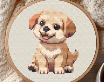 Puppy Dog Cross Stitch Pattern, Beginner-Friendly Embroidery Design (PDF Download)