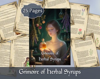 Grimoire van kruidensiropen | Digitaal keukenhekserijboek voor het maken van drankjes | Afdrukbare pdf-gids voor kruidenalchemie en magische recepten