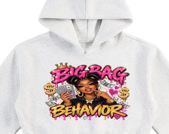 Big Bag Behavior Cropped Hoodie, Roze Goud Geld Graphic, Streetwear Sweatshirt