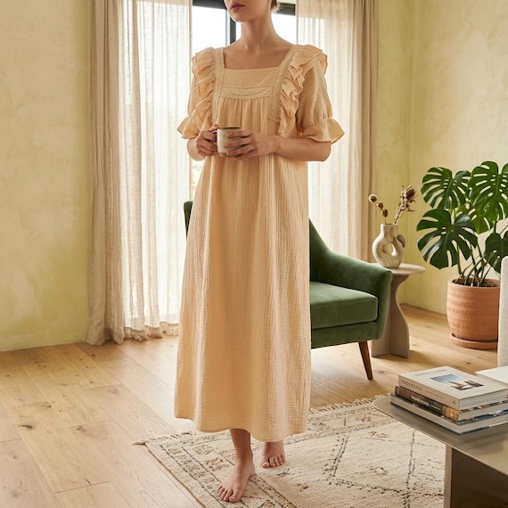 loose dress like garment for sleeping Cotton Nightgown Women Breathable Short Sleeve Sleep Dress Loose Pajama Dress Summer Spring Loungewear Gift