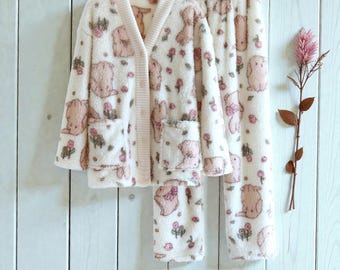 Soft Plush Pajama Set Teddy Bear Print Cozy Loungewear Women Cute Home Wear Winter Sleepwear Gift Mothers Day Birthday