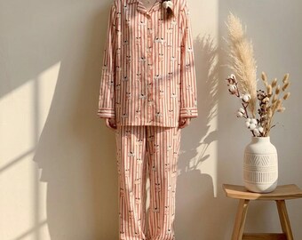 Cotton Striped Pajama Set Women Long Sleeve Loungewear Breathable Sleepwear Button Cardigan Homewear Spring Autumn Gift
