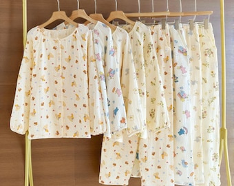 Pijama de algodón para mujer con estampado de pato | Conjunto de manga larga | Pijama acogedor de otoño, regalo de Navidad, ropa de dormir kawaii