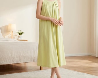Camicia da notte estiva da donna, senza maniche, ampia, in cotone, traspirante, rinfrescante, ideale per il relax in casa. Abito pigiama primaverile, regalo perfetto per la mamma, compleanno o festa della mamma.